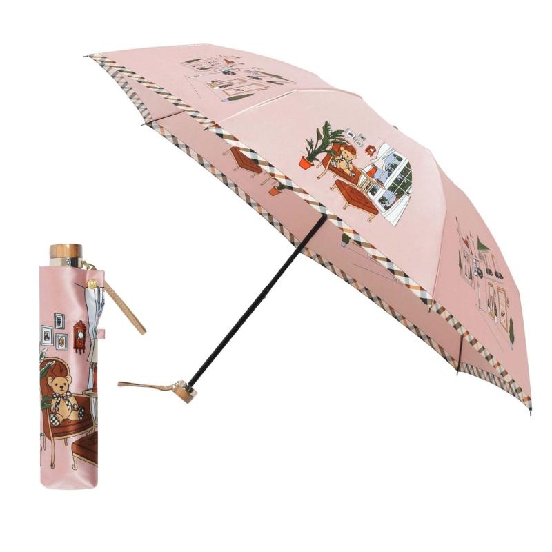 ムーンバット 【ダックス】 雨傘 折りたたみ傘 レディース ブランド 丈夫 通勤 通学ベア サテンプリント21-125-11275-02｜ビジョンストア