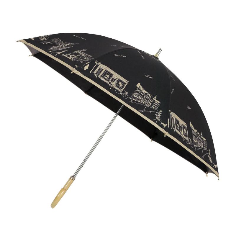 ムーンバット 日傘 日本製 折りたたみ傘 晴雨兼用 一級遮光 遮熱 UV 街並み 22-125-11948-06