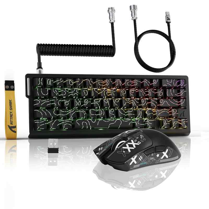 ATTACK SHARK ラピットトリガーキーボードとマウスセット X68PROゲーミングキーボードとX11ゲーミングマウス ワイヤレスセットキーボード-磁気スイッチ RT0.01mm 2.4GHz/BT/有線 マウス-22000DPI/2.4GHz/B|ビジョンストア