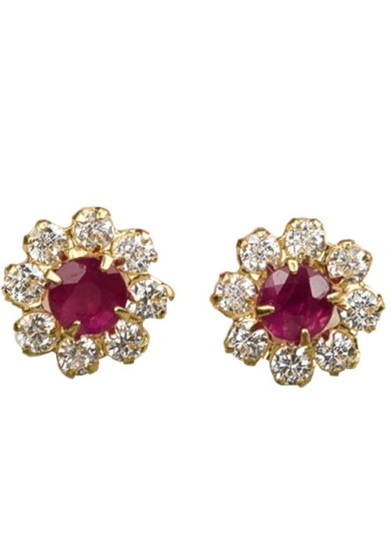 [四葉のクローバー]18金 ルビー キュービックジルコニア スタッドピアス 18k k18 ゴールド 7月誕生石 レディース 女性:Sa492