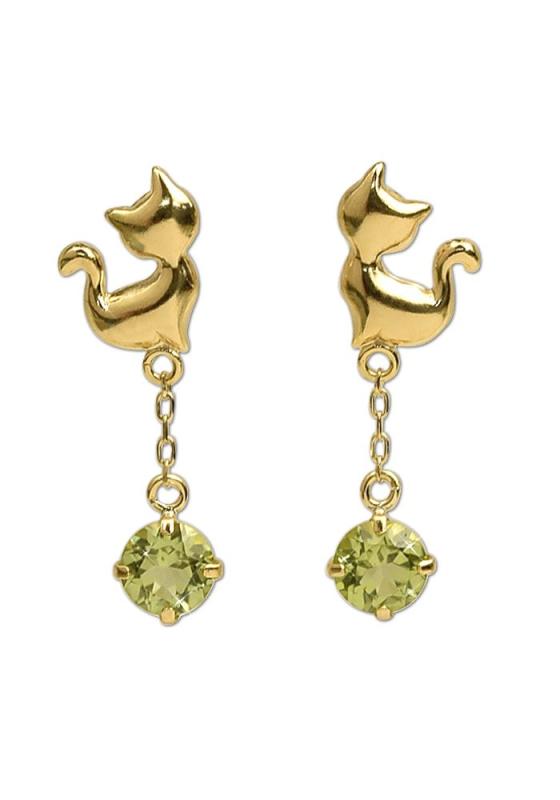 [四葉のクローバー] 18金 ネコピアス ペリドット スタッドピアス K18 ゴールド 揺れるピアス 猫 ねこ ネコ ピアス 18k 8月 誕生石 レディース 女性 ：Ma668 24,308円