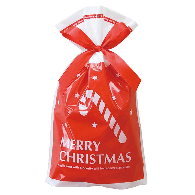 クリスマス ラッピングバッグ リボン付PE袋 プチキュート