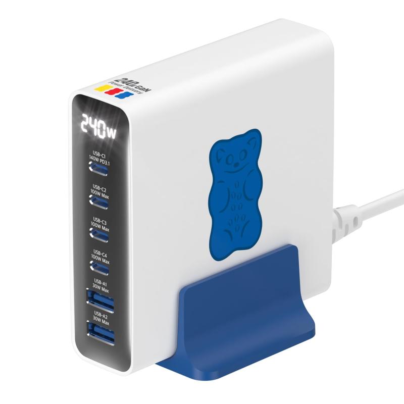 Haribo 240W GaN 充電ステーション 6ポート USB-C×4/USB-A×2 PD 3.1 (140W) & QC 5.0対応 ノートPC/MacBook/iPhone/Galaxy/Pixel/iPad/タブレット/ゲーム機対応