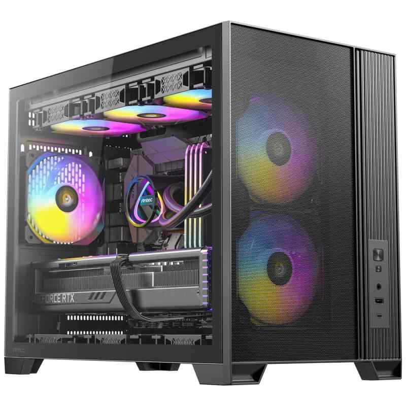 ANTEC パソコン入れもの FLUX M 黒いこと 向こう正面にメッシュダイアログボックスをやとい入れる、左片方に強化因子硝子ダイアログボックスを積み上げるしたパウダーコンパクトな冷やかす型ミニ円柱パソコン入れもの Antec FLUX M Compact Micro ATX Case