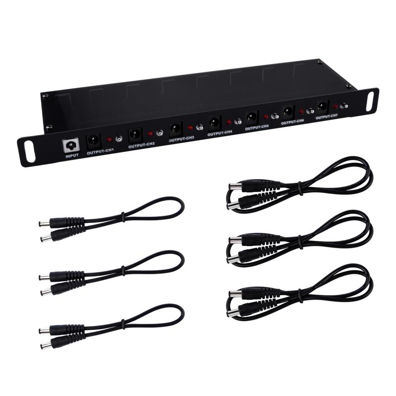 GeeekPi DC PDU Lite 7-CH 0.5U ラックマウント型配電ユニット、DeskPi Rackmate T1/T0/T2 および 10 インチ サーバー キャビネット用、7 個のコンセント、3 本の 25cm DC5521 ケーブルと