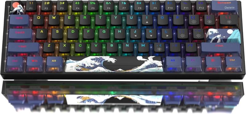 Womier 60%キーボード、WK61メカニカルRGB有線ゲーミングキーボード、ホットスワップ可能キーボード 神奈川アニメPBTキーキャップ付き Windows PCゲーマー用 - POMリニアレッドスイッチ
