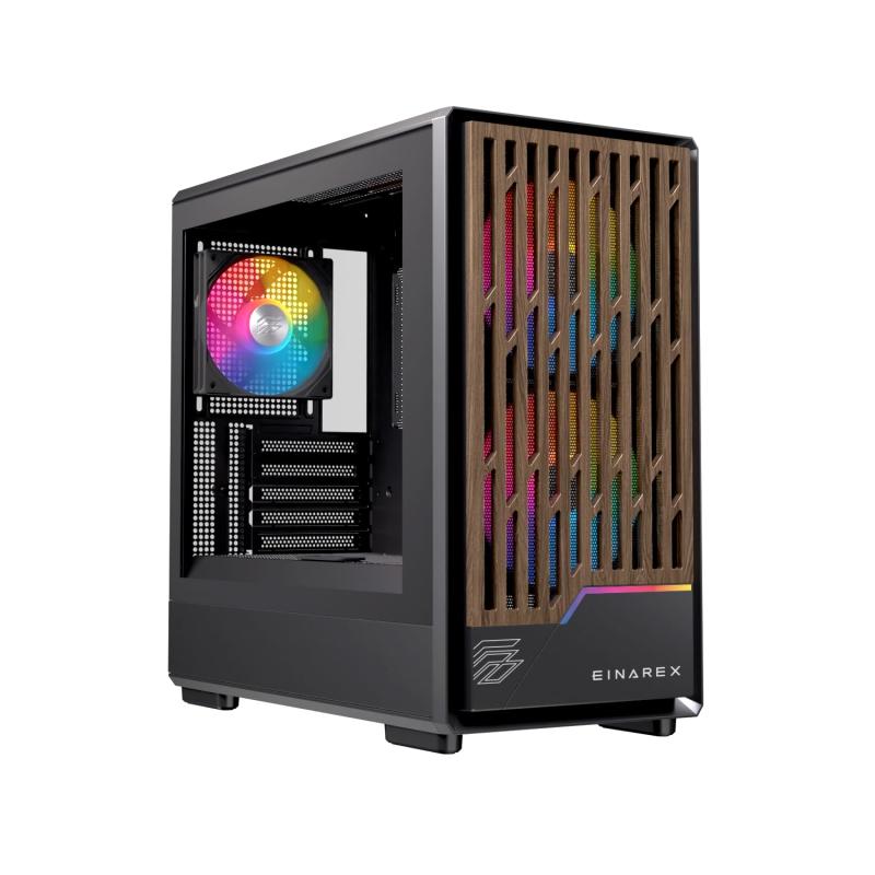 EINAREX エイナレックス PULSE PM400 RGB Black Micro-ATX対応 PCケース/強化ガラス/静音/高冷却設計/木製フロントデザイン/RGBケースファン3基搭載/240mm水冷対応/最大370mmグラボ対応