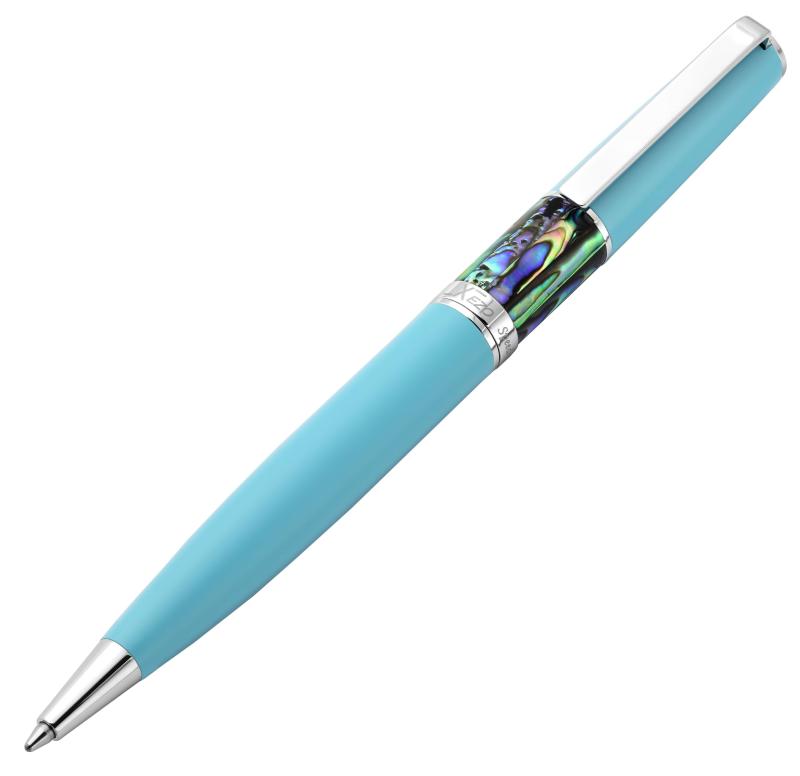 Xezo Speed Master ツイストアクションの中ボールペン。マットなスカイブルーにパウアアバロンシーシェルが施されている。クロムメッキ仕上げの軽量な真鍮製ボディ。｜ビジョンストア