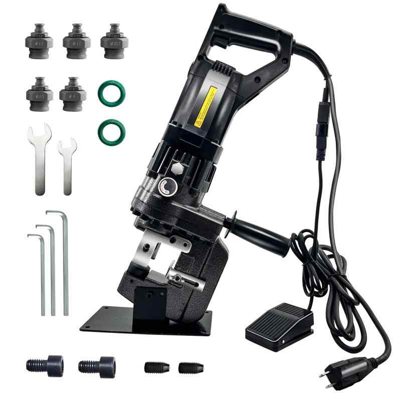 電動油圧パンチャー 強力 10t パンチダイ5種付 φ4～20mm 穴あけ工具 AC100V バッテリ 山形鋼対応 チャネルスチール 溝鋼対応 Iビーム パンチ 工具 鋼板 銅板 鉄板 アルミニウム板 用途7種類以上 ｜ビジョンストア