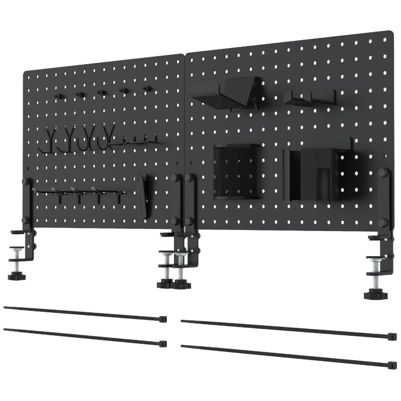 HUHOLE 有孔ボード 金属製 約80&times;30cm ブラック デスクトップ固定 豊富なアクセサリー付き デスク・ゲームデスク整理収納 クランプ式 学生・オフィス・DIY向け｜ビジョンストア