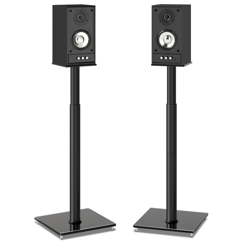 Rfiver スピーカースタンド スピーカー台 speaker stand 高さ調整可能 モニタースピーカースタンド 大型 耐荷重5kg ?化ガラス 台座 2本セット ブラック 家用 スタジオ用｜ビジョンストア
