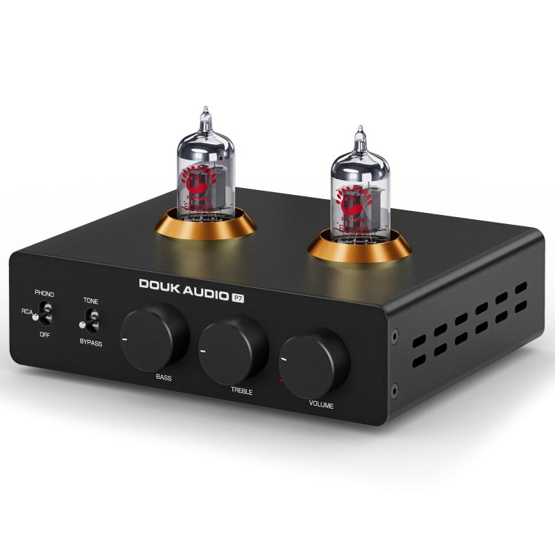 Douk Audio P7 真空管プリアンプ レコードプレーヤー フォノイコライザー: MMフォノ/XLR出力 PSVANE ECC83 新生産管採用 HIFI用 高域低域調整可能 ハイパスフィルター内蔵 レコード&デジタル音源対|ビジョンストア