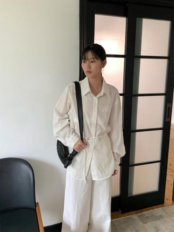 シャツ レディース トップス 長袖 秋物 秋冬 デザイン ゆったり ルーズ 不規則 アシンメトリー バックシャン 後ろ開き くり抜き リボン 紐付き ソリッドカラー 無地 カジュアル おしゃれ 普段使い デイリー 通勤 通学 女性(x3)|ビジョンストア
