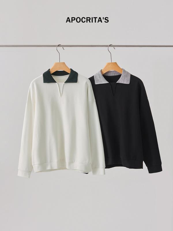 Tシャツ メンズ スウェット トレーナー 秋 切り替え 襟付き 長袖 ポロシャツ プルオーバー トップス ゆったり 紳士服 カジュアル インナー アメカジ スポーティー マルチカラー 配色 ストリート 普段使い 通学|ビジョンストア