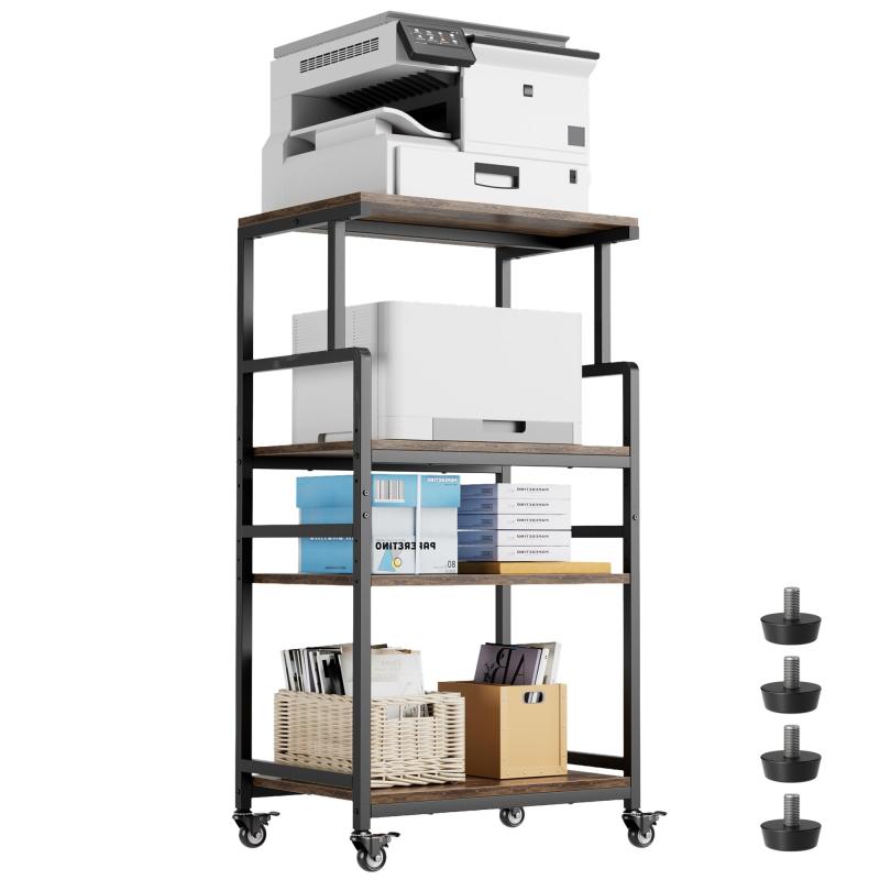 Aquzee プリンター台 キャスター付き[70L*50W*125H cm] 、大型に2階と3階高さ3段階調節サイドワゴン キャスター付き、 幅70 プリンター置き、最大耐荷重50kg サイドキャビネット、パソコンラック ｜ビジョンストア