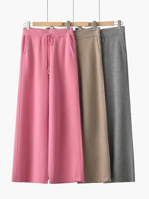 パンツ レディース ボトムス 山羊毛 カシミヤ 高腰 ハイウエスト ストレート ロングパンツ ズボン 厚手 12針 秋冬 カジュアル ゆるシルエット 暖か 防寒 保温 ルームウェア リラックス 部屋着 普段使い デイリー 無地|ビジョンストア