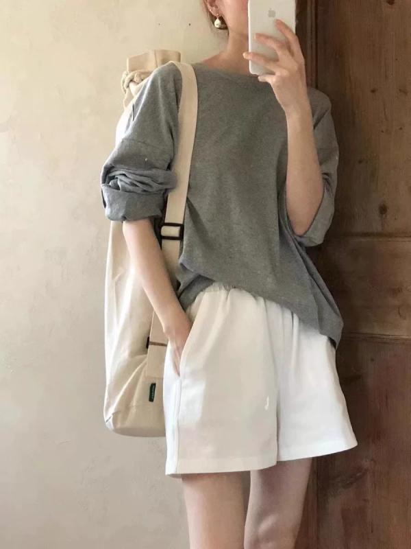 ショートパンツ レディース ボトムス ハーフパンツ 短? 半ズボン ゴムウエスト ウエストゴム ストレート カジュアル シンプル ベーシック 無地 百搭 普段使い デイリー 韓国 ファッション おしゃれ 伸縮性 動きやすい 軽量｜ビジョンストア
