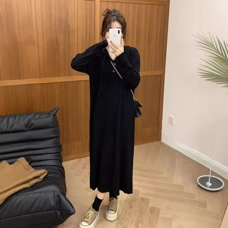 ニットワンピース レディース 長袖 春秋 フード付き ストライプ柄 レトロ リラックス カジュアル ゆったり きれいめ｜ビジョンストア