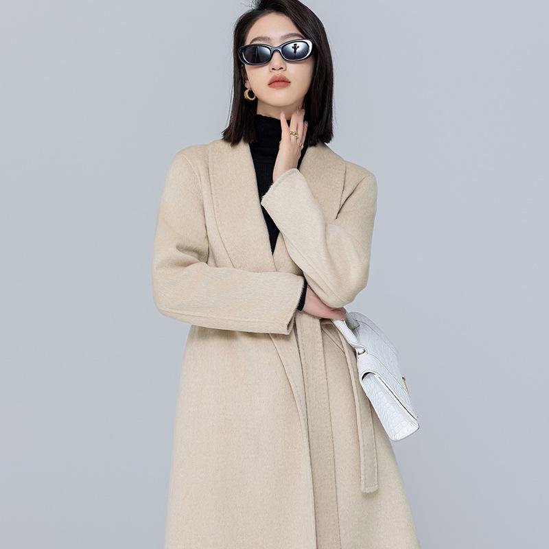 コート レディース キャメル ウール ロング丈 アウター ダブルフェイス ウエストシェイプ 秋冬 經典 シンプル 高級感｜ビジョンストア