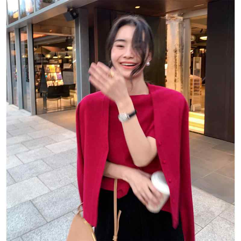 ニット レディース アンサンブル カーディガン 長袖 ウール混 秋冬 トップス 羽織り カットソー ニットセット 重ね着 きれいめ カジュアル オフィス｜ビジョンストア