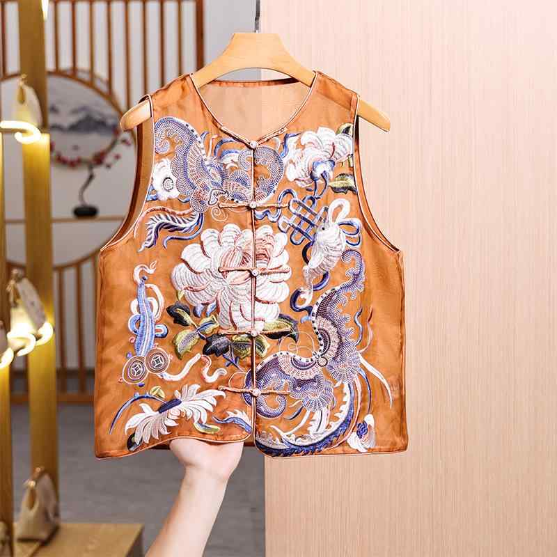 ベスト レディース チャイナ服 ノースリーブ 刺繍 レトロ ショート丈 重ね着 中華風 春夏 上品 カジュアル｜ビジョンストア