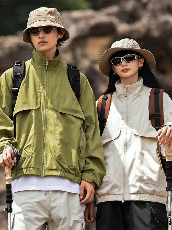 ジャケット メンズ ブルゾン アウター ヴィンテージ風 アメリカン アウトドア 撥水 防風 防汚 多ポケット ショート丈 ビッグシルエット 無地 マウンテンパーカー ウィンドブレーカー カジュアル 普段使い｜ビジョンストア