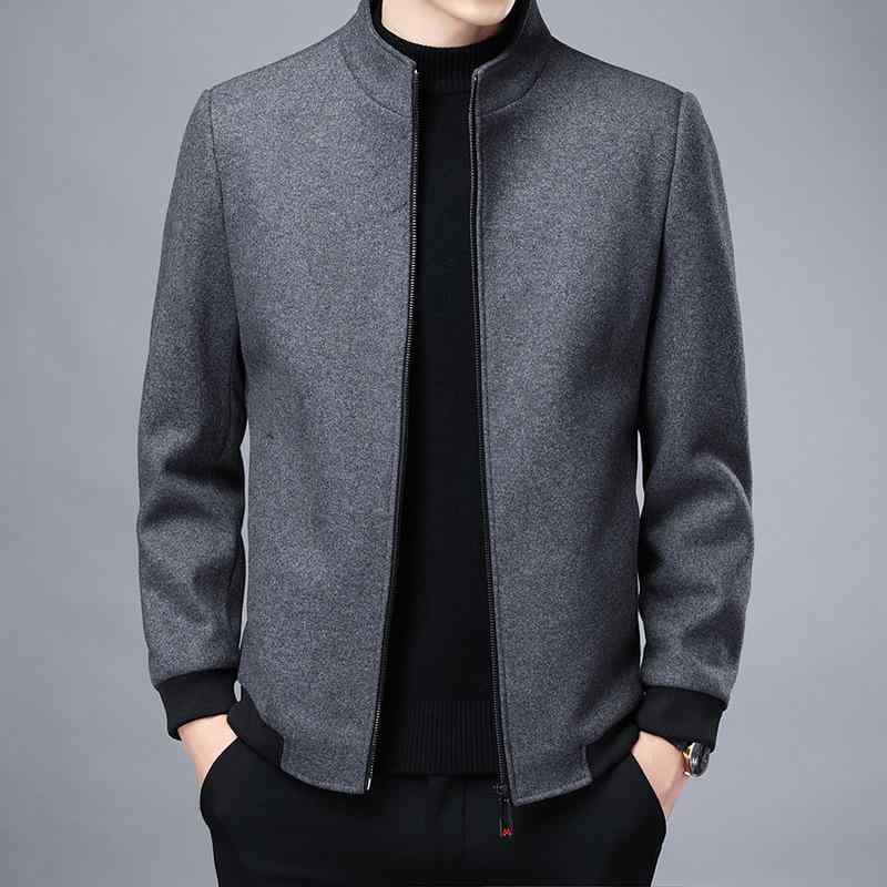 ジャケット メンズ ウール 立ち襟 ショート丈 アウター 秋冬物 紳士服 防寒 暖かい 上品 高級感 無地 普段着 カジュアル 通勤用｜ビジョンストア