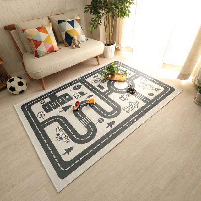 楽天市場 子供部屋に ラグ カーペット じゅうたん 洗える モノトーンキッズラグ ドライブマップ柄 約130 190cm ビタミンバスケット