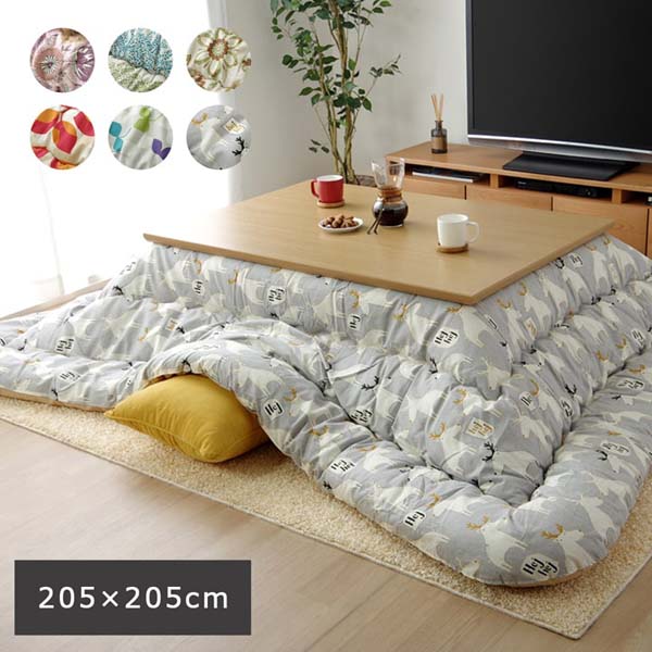 こたつ布団 正方形 国産 北欧調 アニマル 掛け単品 グレー 約205&times;205cm 6柄シリーズ【送料無料】※同梱不可｜ビタミンバスケット