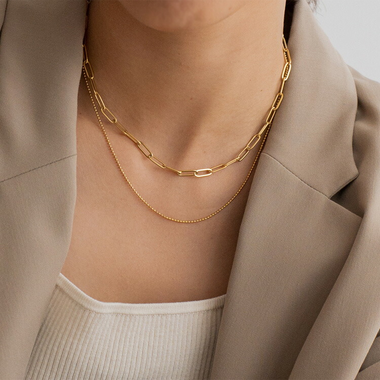 ゴールド 2重チェーン ネックレス 2重ネックレス 2連 レディース スネークチェーン リンクチェーン
