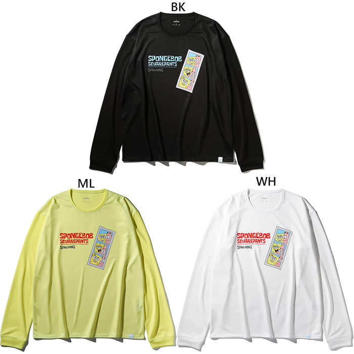 スポルディング メンズ レディース ロングスリーブTシャツ スポンジ・ボブ フォト バスケットボールウェア トップス 長袖Tシャツ ロンT ホワイト 白 ブラック 黒 送料無料 SPALDING SMT25153S