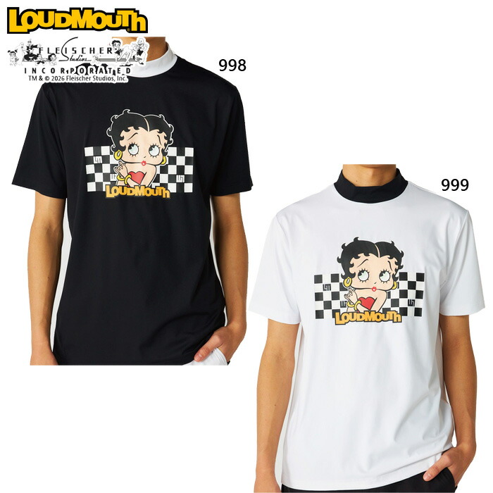 ラウドマウス メンズ ベティー ブープ LOUDMOUTH×Betty Boop モックネックシャツ ゴルフウェア トップス 半袖 吸汗速乾 UVカット ホワイト 白 ブラック 黒 送料無料 LOUDMOUTH 866616