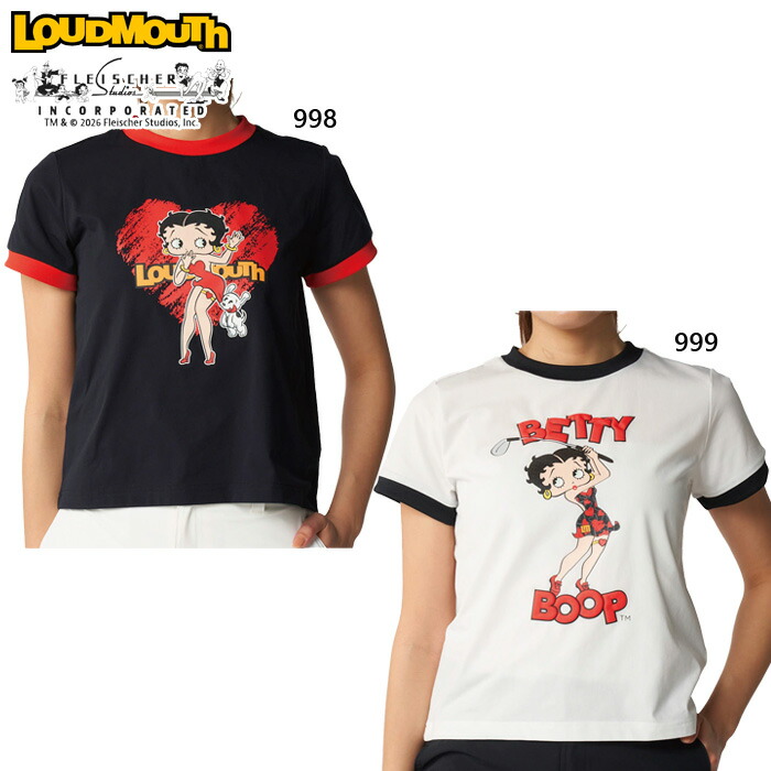 ラウドマウス レディース ベティー ブープ LOUDMOUTH×Betty Boop Tシャツ ゴルフウェア トップス 半袖 吸汗速乾 UVカット ホワイト 白 ブラック 黒 送料無料 LOUDMOUTH 866668