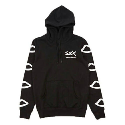 英国の首都発のレアスケートボードブランド：SEX SKATEBOARDS SLEEVE LOGO HOODIE パーカー 黒いこと トップス-パーカー