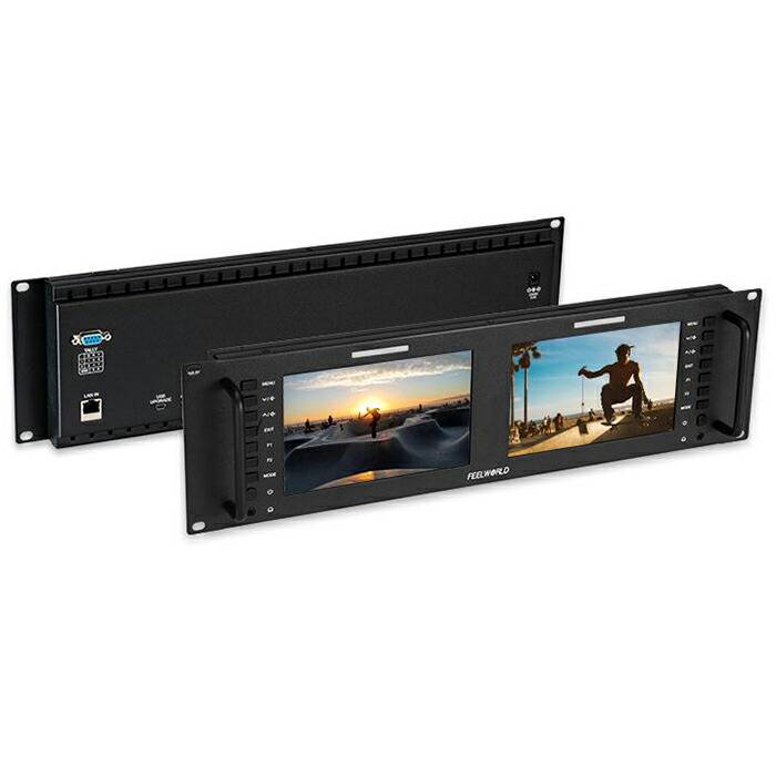 Feelworld D71 PLUS 3RU Rack Mount モニター 2&times;7&Prime; 1920&times;1200解像度 450cd/m&sup2; 4K HDMI&3G-SDI入出力 Ethernetコントロール可能 3D-LUT 2つ画面 放送/監督用モニター｜vitopal