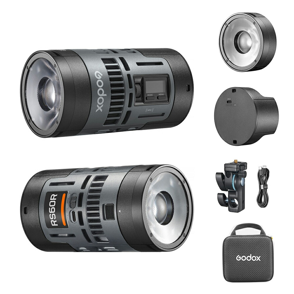 Godox RS60R RS60Bi 60W 映画化ともし火 1800K-10000K色熱度 RGB 盛りだくさん色つや CRI97+ TLCI98+ DMX RDM 適用業務抑えつける能力のある 蓄電池付き添い人 Type-C給電能力のある 小型LED映像媒体ともし火 (RS60R/RS60Bi)