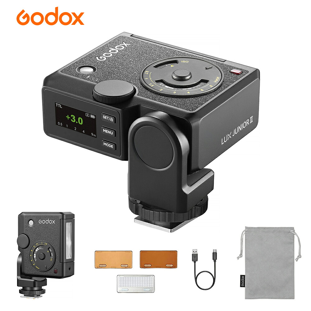 Godox Lux Junior II C/N/F/O 通用型 TTL レトロカメラフラッシュ GN18 キヤノン ニコン 富士フイルム OMシステム/パナソニックカメラ対応 HSS 先幕/後幕シンクロ 400回全出力発光 1.5sリサイクルタイム バッテリー内蔵 小型ストロボ|vitopal
