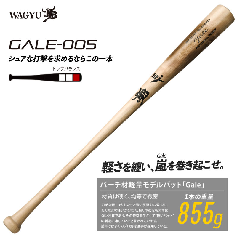 和牛JB バーチ材硬式木製野球バット (Gale)  ゲイルベイスボール 軽さ (中学校硬式 上級高等学校 最高学府世界人 ) 22FW(GALE005)