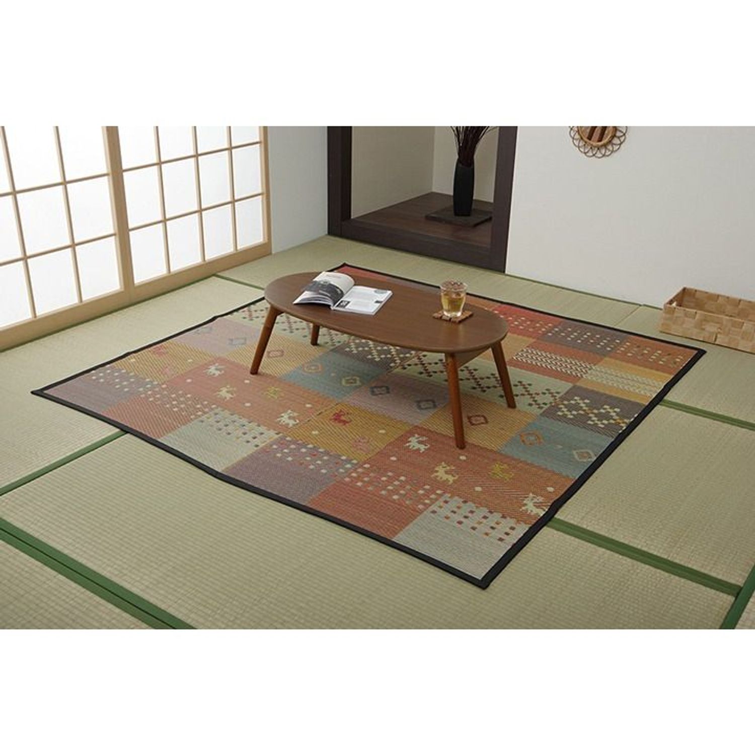 い草ラグ 花ござ カーペット ラグ ギャッベ(ギャベ)柄 抗菌防臭 消臭 江戸間 レッド 【メーカー直送・代引不可】|ビバホーム オンライン 店