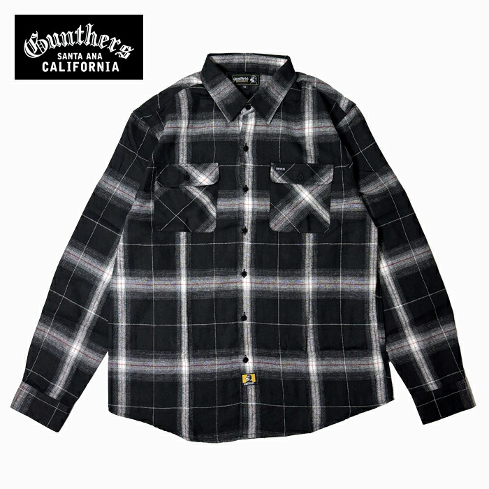 【GUNTHERS】GUNTHERS - BIRCH STREET - FLANNEL BLACK OMBRE SANTA ANA ガンターズ 長袖プルオーバー 読み合わせるプルオーバー BLACK メンズ トップス 長袖 長袖プルオーバー 気が大きい大きさ 心地よい 読み合わせる プルオーバー フランネルプルオーバー ブランド名 アメカジ 今めかしい かっこいい
