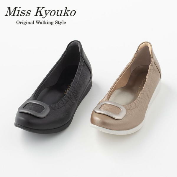 美品✨ミスキョウコ＊軽量 エナメル コンビ フラットシューズ 23.5㎝ 4E メーカー直送(送料込)】＜Miss Kyouko＞4E 軽量エナメルコンビ