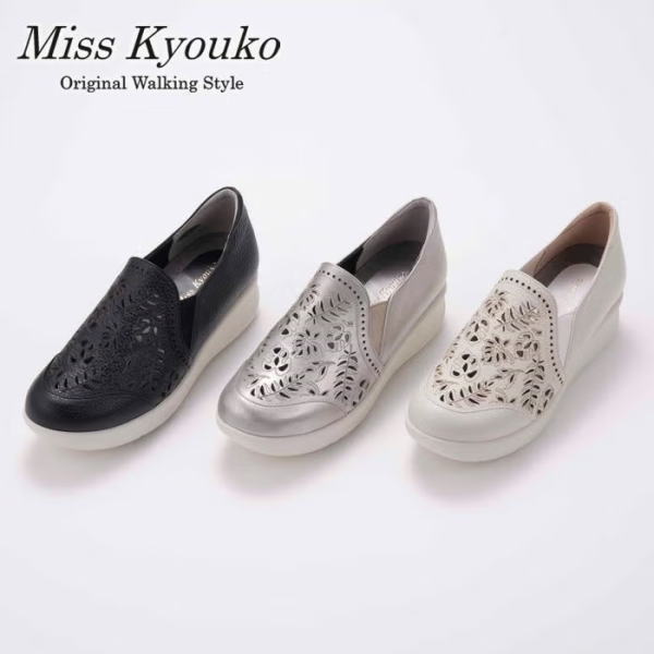 ・【Miss Kyouko】ミスキョウコ　ボタニカルカットワークシューズ 4E 　　靴　レディース　婦人靴 ●送料無料