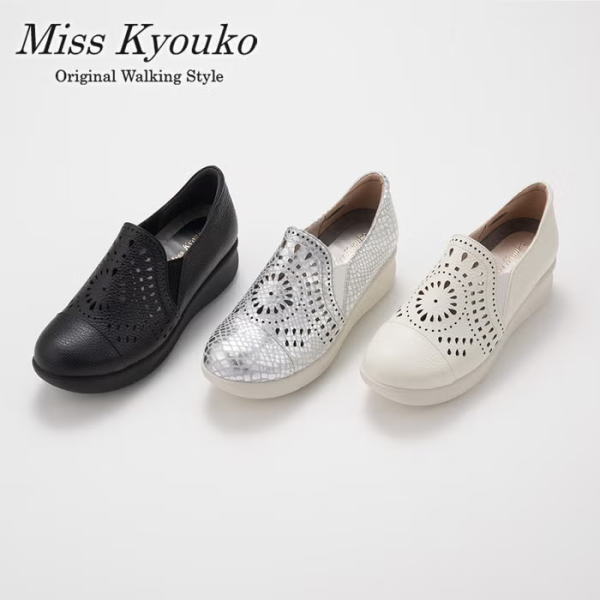 ●◆【Miss Kyouko】ミスキョウコ アラベスク柄パンチングスリッポン 4E 日本製 靴 レディース 婦人靴 ●送料無料|VIVI-SHOP