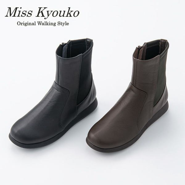 ●【Miss Kyouko】ミスキョウコ 撥水ストレッチコンビブーツ 4E 日本製 靴 レディース 婦人靴 ●送料無料|VIVI-SHOP