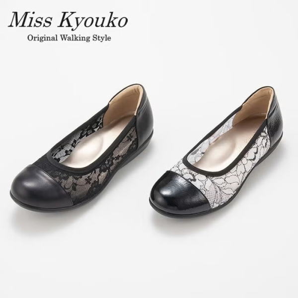 ・【Miss Kyouko】ミスキョウコ レースバレエシューズ 4E 日本製    靴 レディース 亭主もち靴 ●貨物輸送無料