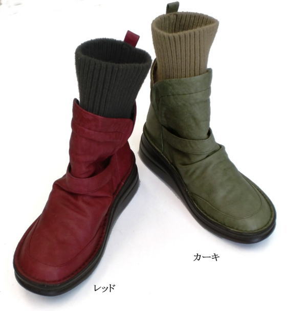 ・In Cholje(インコルジェ)・足に優しい靴 本革 ニットエンジニアショートブーツ(8340) 靴 レディース 婦人靴●送料無料|VIVI-SHOP