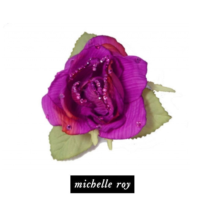 ミハエルネグリン　Michal Negrin バレッタ 紫系 Michal Negrin Michal Negrin ミハエルネグリン 立体バラ付き