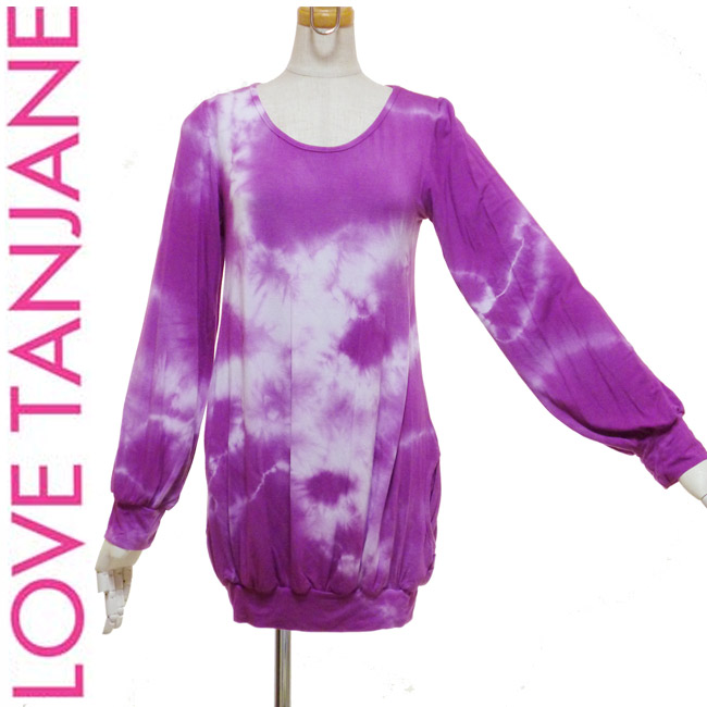 Love tanjaneラブタンジェイン\u003cBR\u003eタイダイロングTポケットドレス　レディース　春　秋　冬　チュニック　トレーナー　ロンT　ロングスリーブTシャツ　Tシャツ　ピンク　インポート　kitson　キットソン　総柄　長袖　バルーンスリーブ　カジュアル　かわいい　おしゃれ レディースファッション-トップス-スウェット・トレーナー