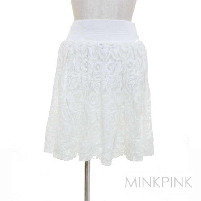 Laセレブ愛用オーストラリアブランドmink Pinkミンクピンクフレアレーススカート 白 ホワイト ウエストゴム 膝丈 かわいい おしゃれ フェミニン 代 30代 春夏秋冬 Sgcc Bm
