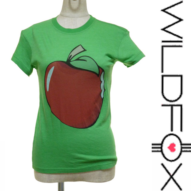 Wild fox ワイルドフォックス 70'sな気分 アップルTシャツ グリーン レディース クルーネック コットン ポリエステル｜ｖｉｖｉｄ-ｖｉｖｉｄ